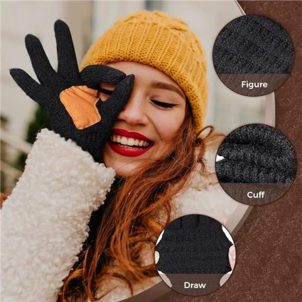 2 Pairs, Women's Gloves Touchscreen Alpaca Wool Knit Gloves